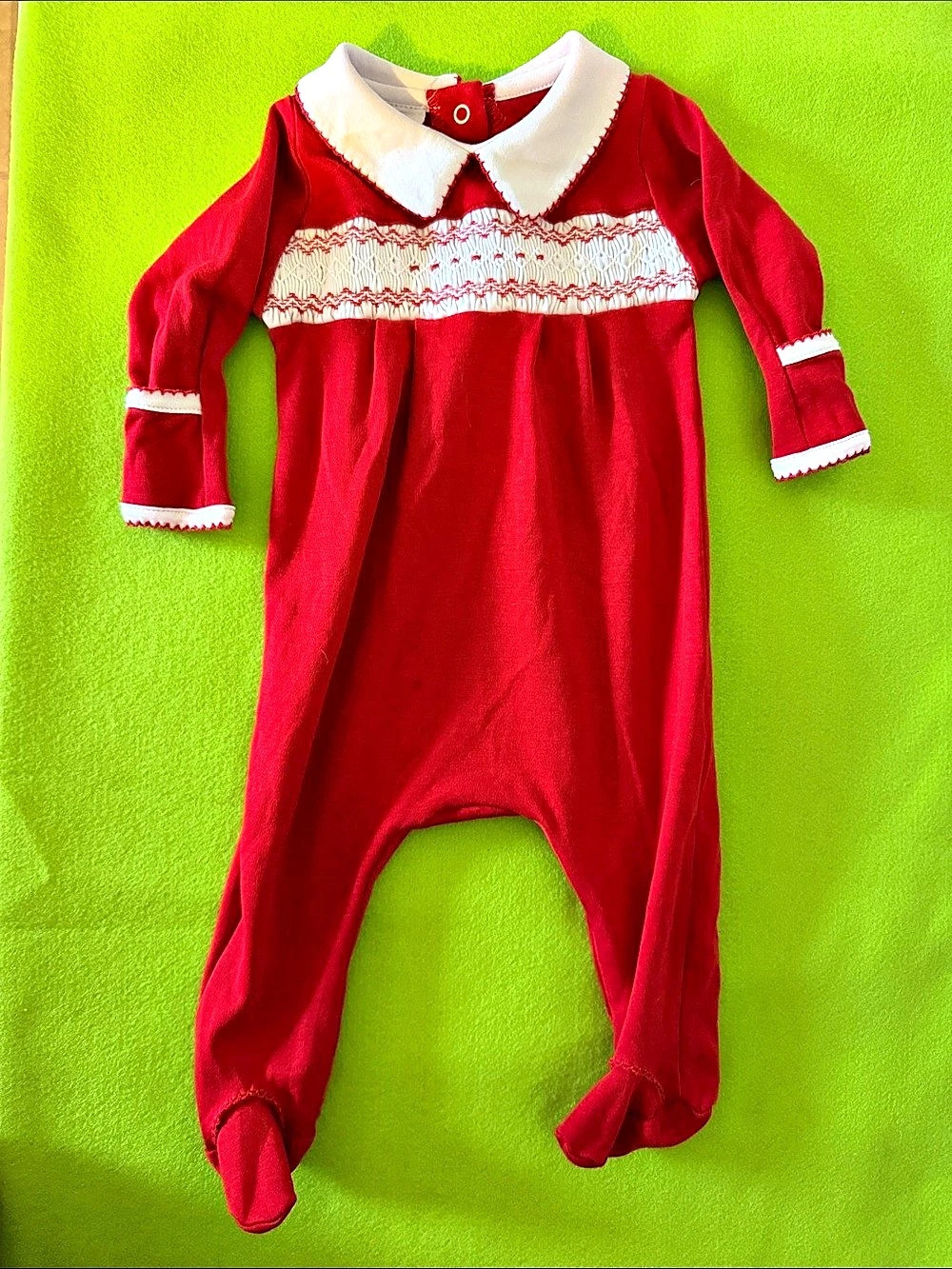 Magnolia Baby Red and White Essentials Smocked Boy Footie